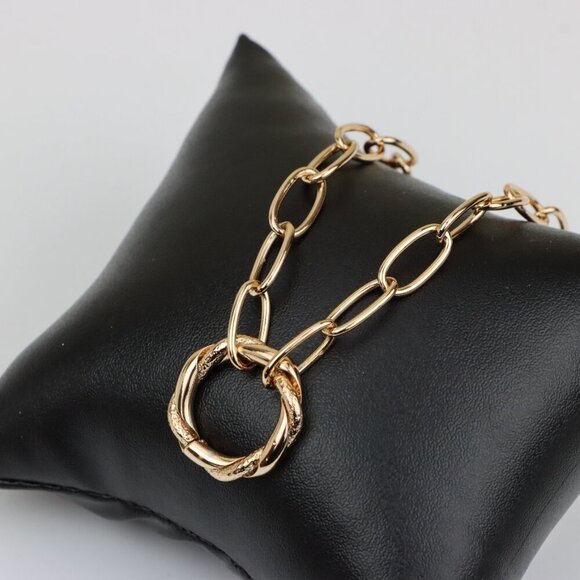 Chunky Oval Link Rose Gold Necklace with Round Center Pendant, XPNL0348 - Picture 8 of 13